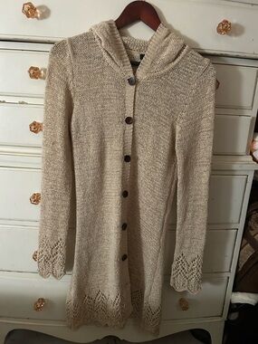 BCBG Max Azaria Doen Cream Hooded Button-Front Knit Cardigan
